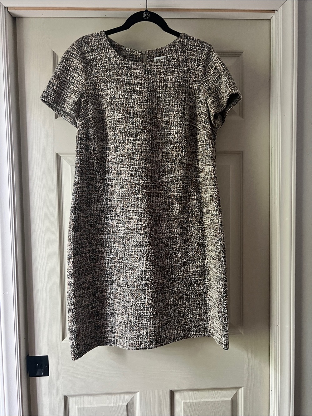 Calvin Klein Black and White Tweed Short-Sleeve Shift Dress